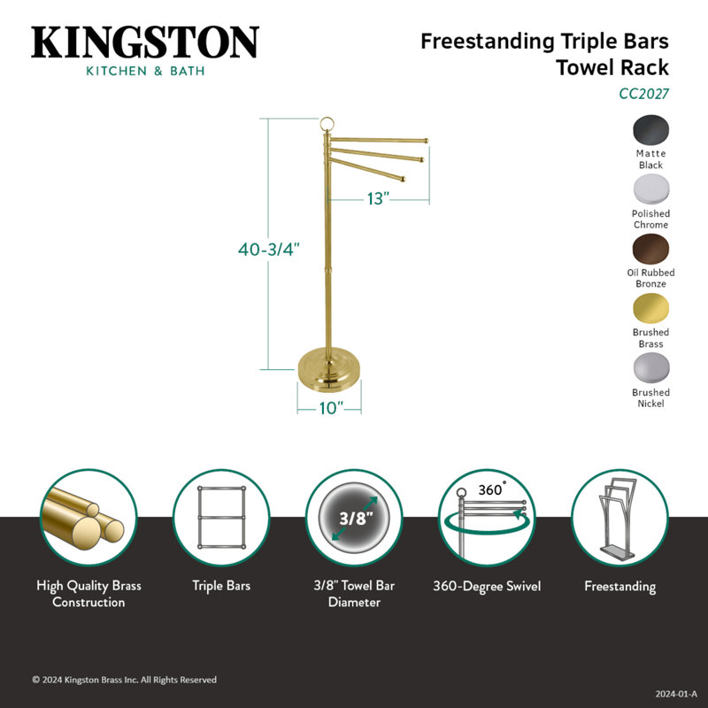 Porte-serviettes autoportant triple Kingston Kingston, Bronze huilé