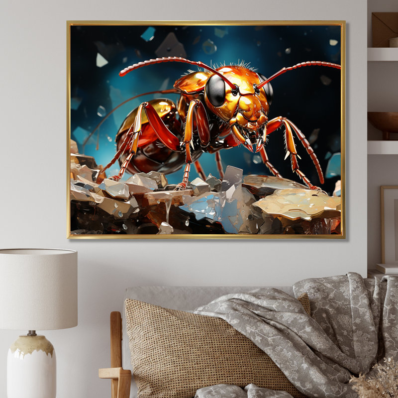 Art Deco Forager Gold Ant I sur impression sur toile, Cadre flottant doré, 30" H x 40" W