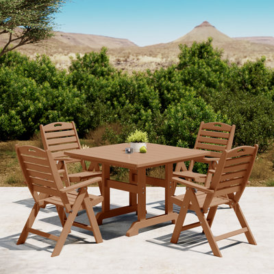 5-Piece Square Table Folding Highback Chair Dining Set