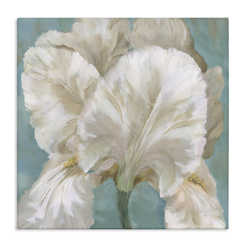 "Iris blanc sur toile bleue" par Nan, H 17 po x l 17 po