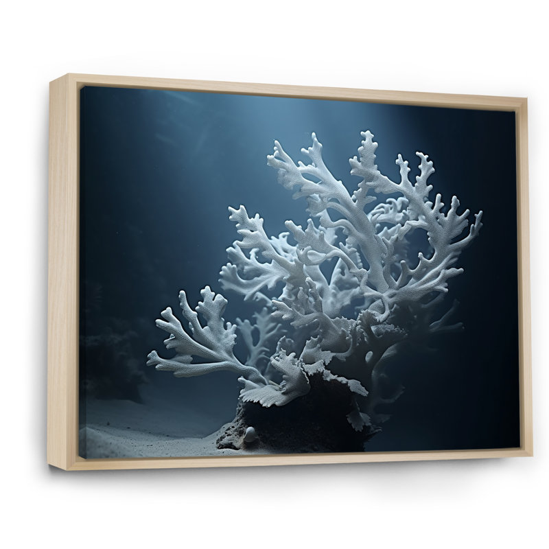 Anémone noire et bleue sur toile, Cadre naturel flottant, H 34 po x l 44 po x P 1,5 po