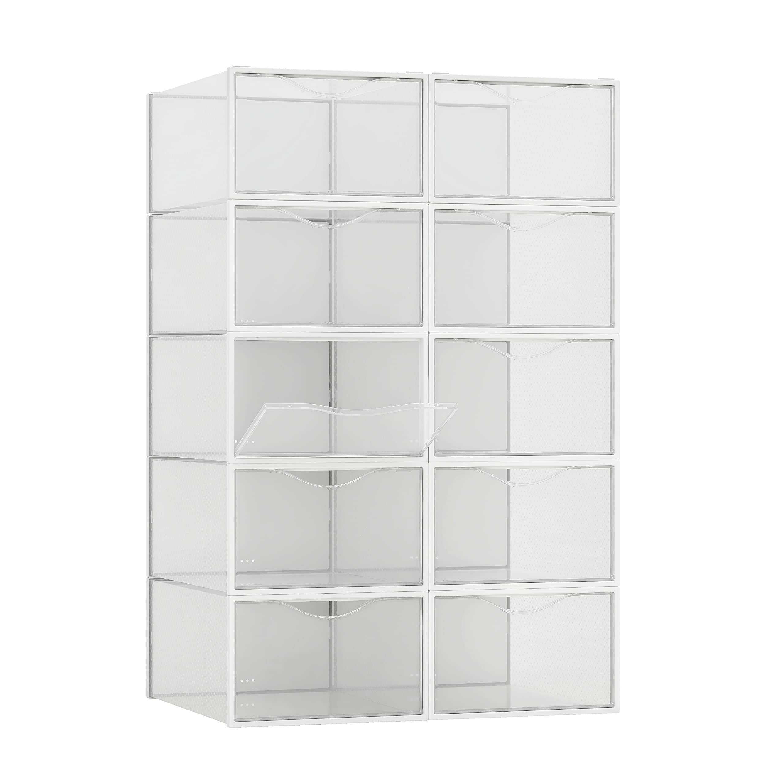 Rebrilliant 10 Pack Shoe Storage Boxes, Clear Plastic Stackable Shoe ...