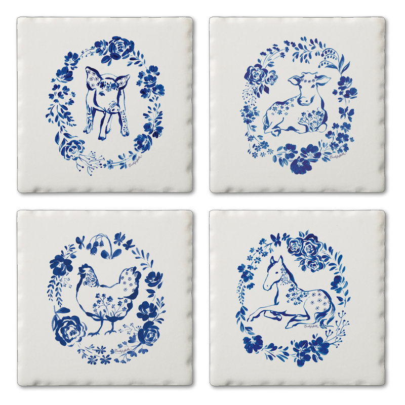 Paquet de 4 sous-verres à carreaux bleu assortis Farmed