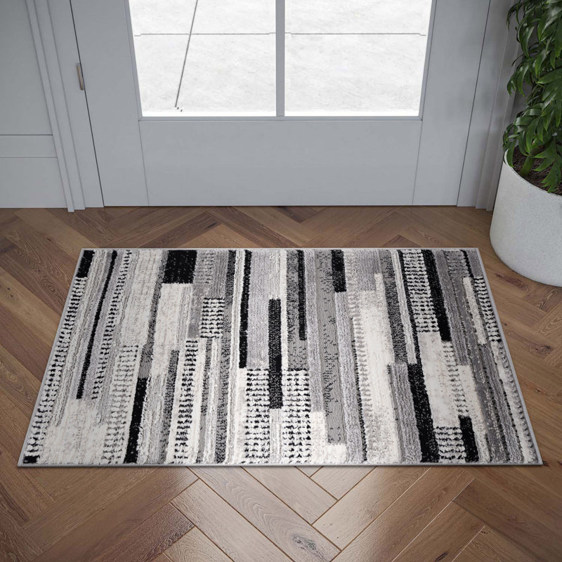 Tapis d'intérieur abstrait gris Jason, Rectangulaire 2 pi x 3 pi