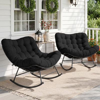 Constantino 2-Person Oversized Patio Rocking Chair Set With Thick Cushions