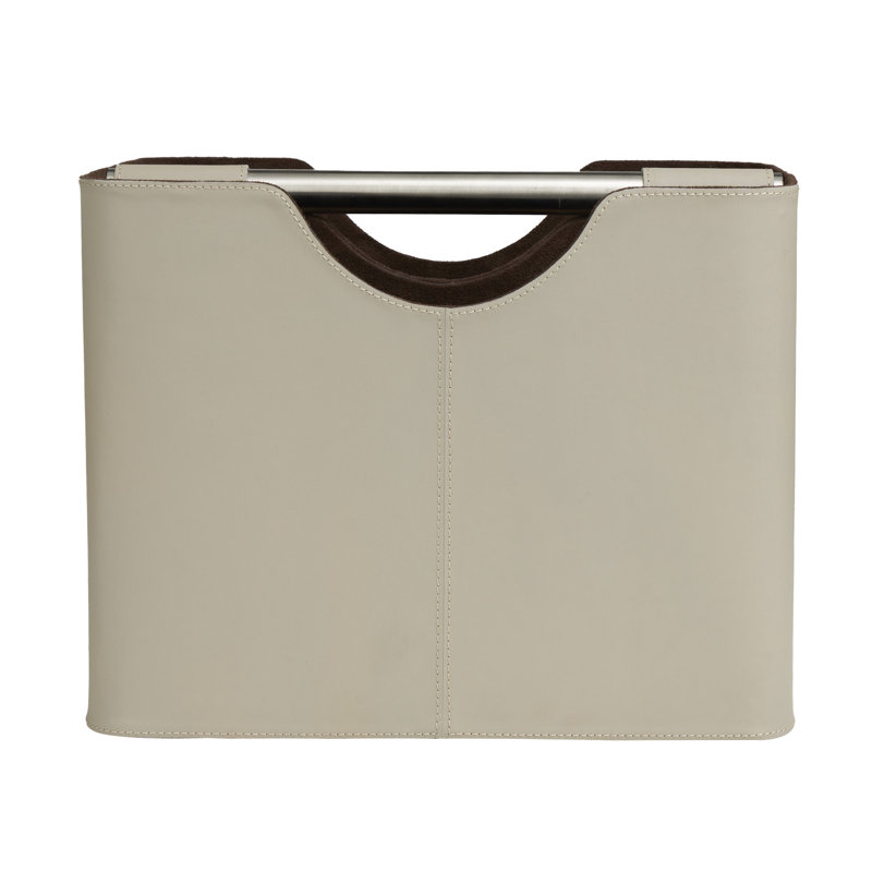 Lytham Brown Leather Decorative Magazine Holder with Divided Inside, 16" x 10" x 12", Light Gray