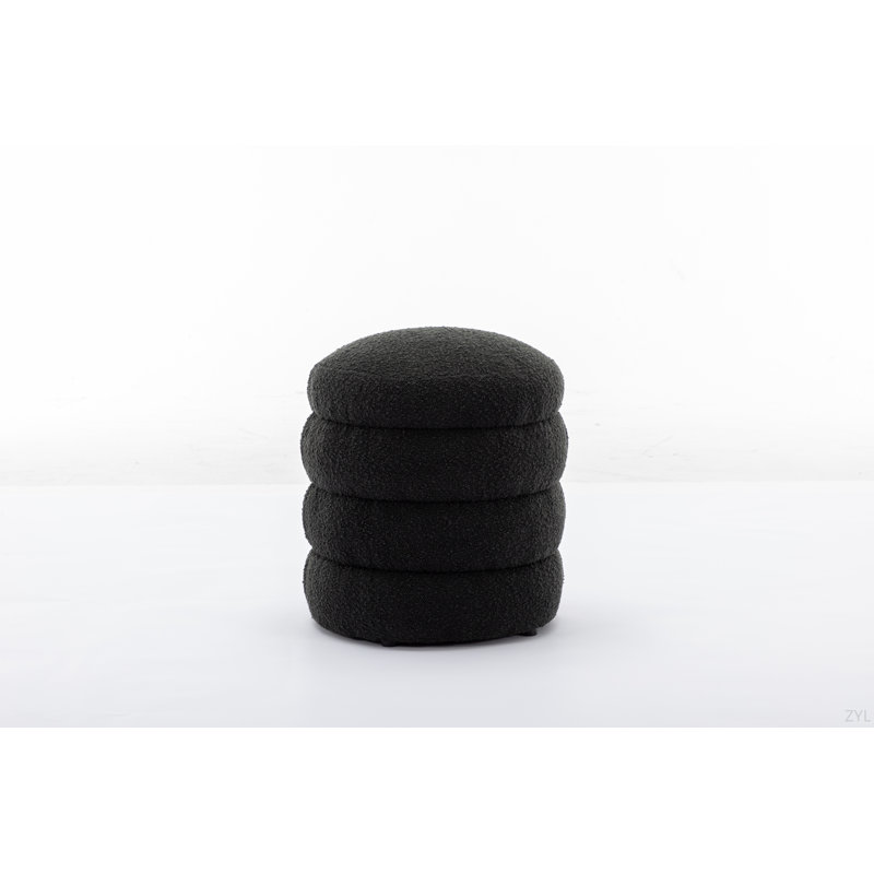 006-Soft Boucle  Round Ottoman Footrest Stool, Black