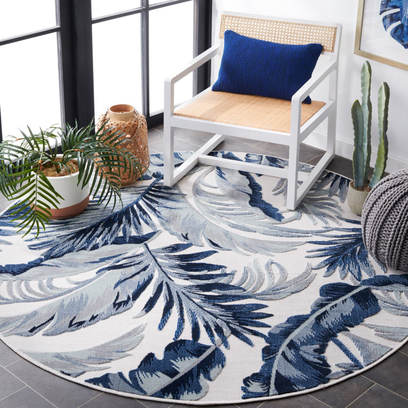 Sandisfield Floral Ivory/Navy/Gray Indoor / Outdoor Area Indoor/Outdoor Area Rug, Round 6'5"