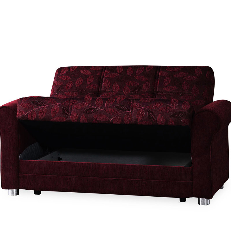 Canapé-lit rembourré en bourgogne - Collection Compartiments de rangement, profondeur 62,89 po, couchette en chenille de 47,2 po x 44,7 po, surface facile à nettoyer, capacité de poids de 600 lb