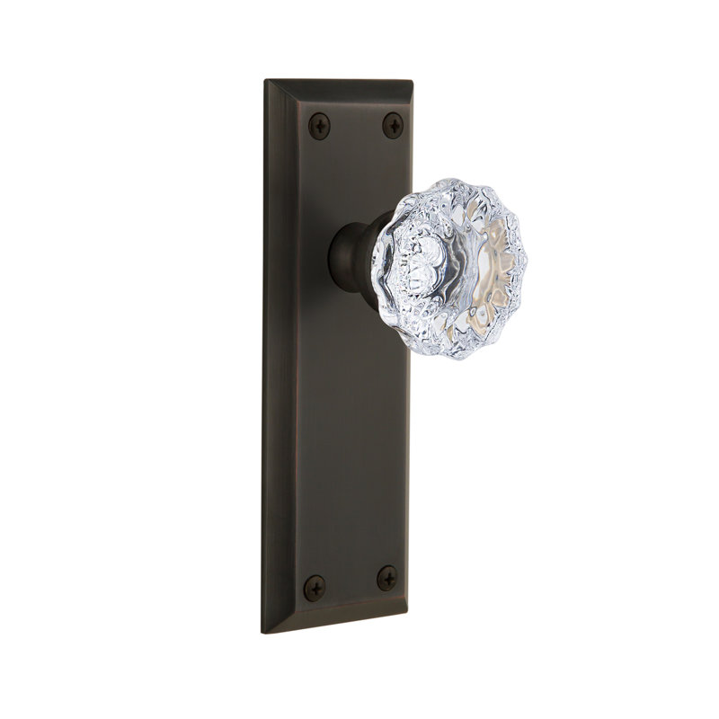 Grandeur Fifth Avenue Plate Privacy with Fontainebleau Crystal Door Knob, 2 3/8", Timeless Bronze