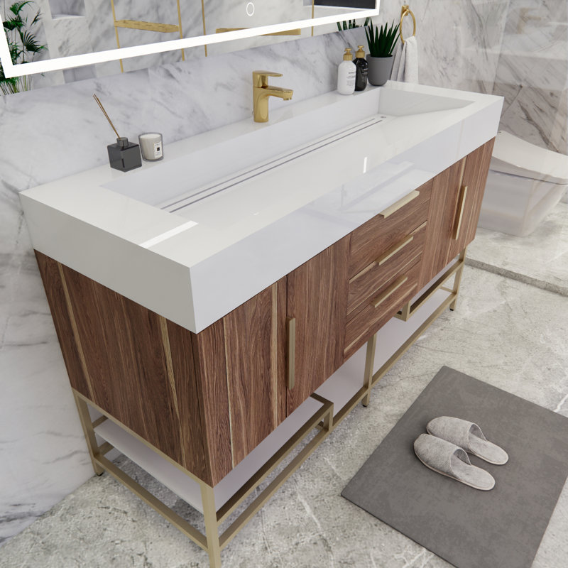 Ensemble de meuble-lavabo simple 59 po Glasgow, Blanc foncé / chêne