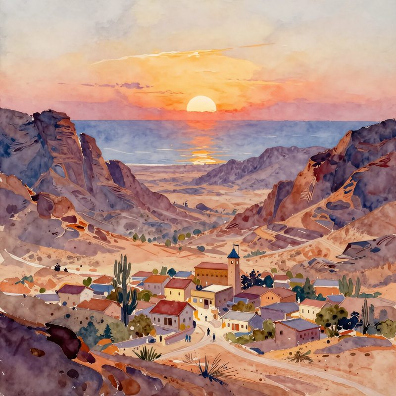 «Sunset Valley Village», art mural sur toile, 12"W x 12"H x 1"D