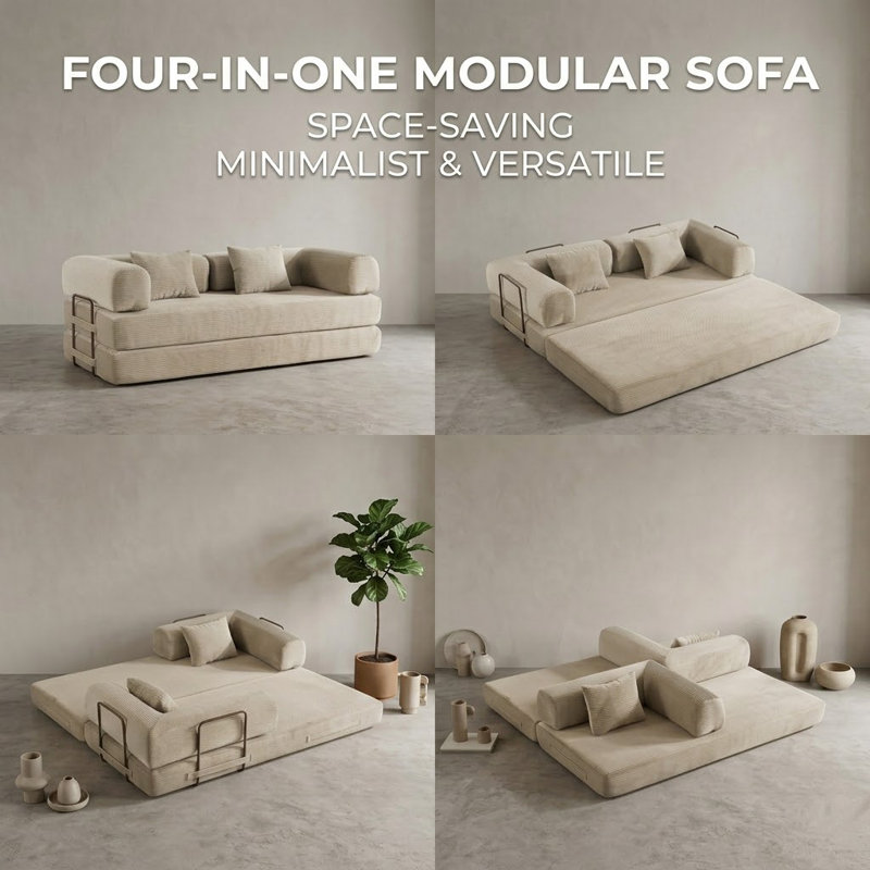 Boneless Modular Compression Sleeper Sofa, Beige