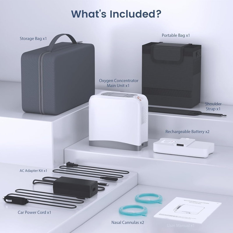 Petite machine à oxygène portable de 1 à 7 l avec accessoires - générateur d'oxygène à voyage, 93%