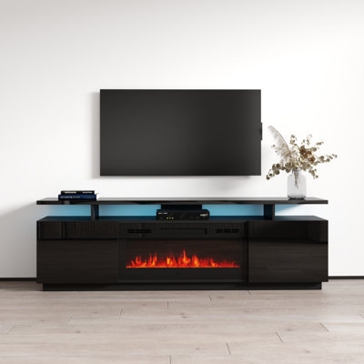 Burkard 71" Modern TV Stand with Electric Fireplace, High Gloss Finish, Media Storage