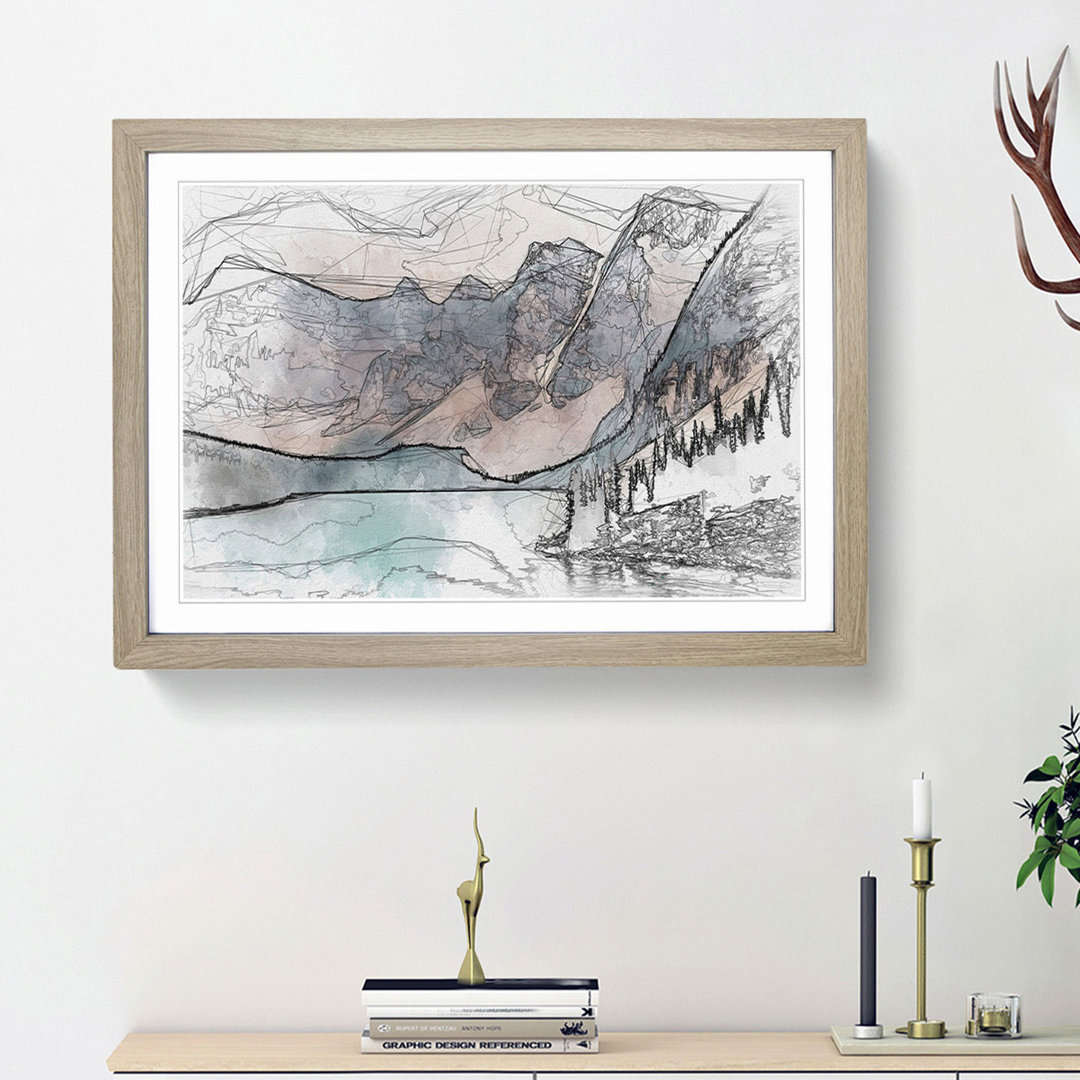 Mountains by Lake Moraine Canada in Abstract - Framed Print