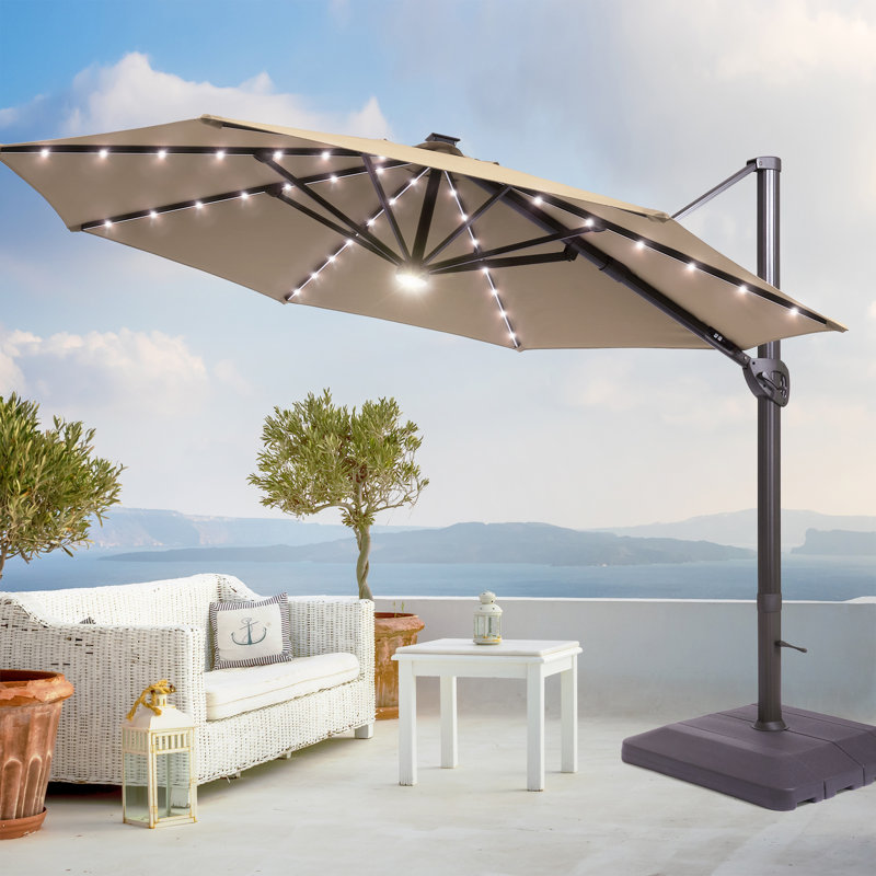 Daarina 132'' Lighted Cantilever Umbrella with Base, Sand