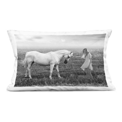 Her White Horse Decorative Printed Throw Pillow, design by Ata Alishahi
