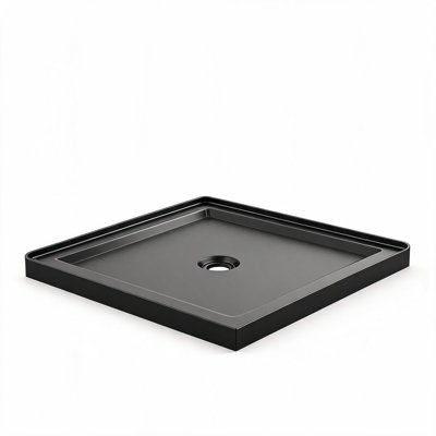 Receveur de douche en acrylique noir de 91,4 cm x 91,4 cm avec surface antidérapante et bonde centrale à seuil double