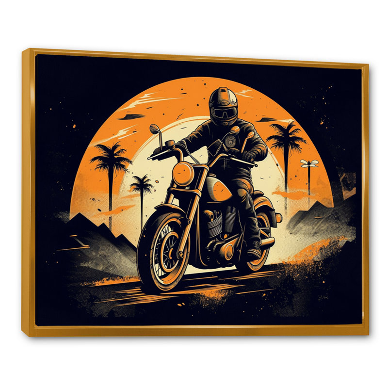«Moto Roaring Down The Boulevard I», reproduction d'art mural moto, H 16 po x l 32 po, Cadre flottant doré