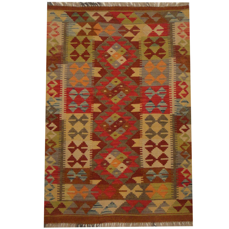 Tapis brun / rouge / vert Kilim