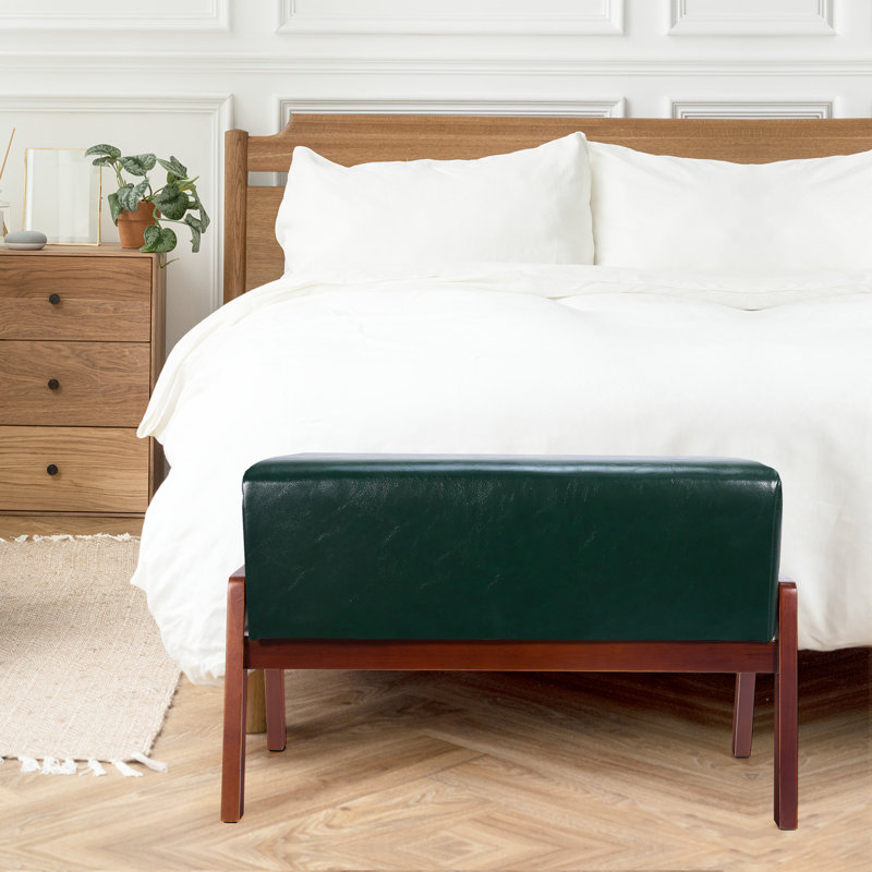 Tabouret en bois rembourré Mid Century, Vert