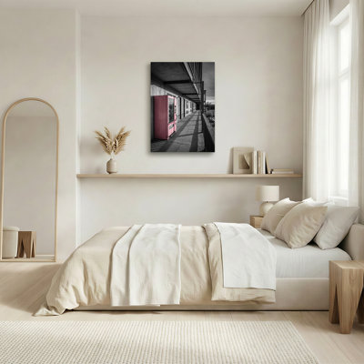 Art mural sur toile rose avec distributeur automatique en niveaux de gris