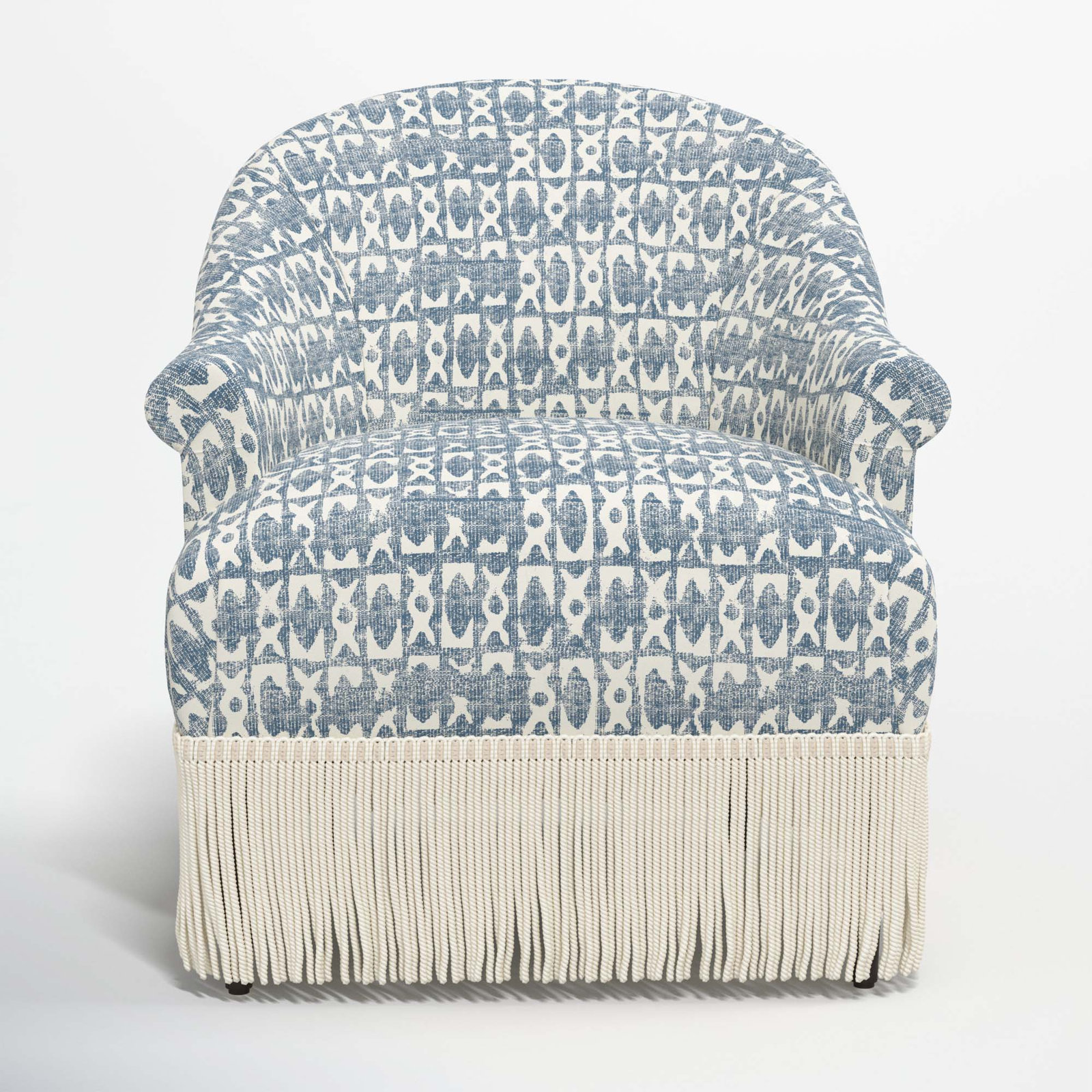 Callie Cotton Upholstered Barrel Chair, Texture Block Blue, Ivory