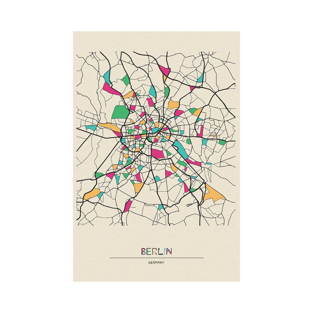 Berlin, Germany Map by Ayse Deniz Akerman - Wrapped Canvas Gallery-Wrapped Canvas Giclée