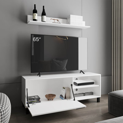 Meuble télé Bryce avec deux portes, tablettes ouvertes et surface supérieure spacieuse, meuble télé moderne, meuble télé