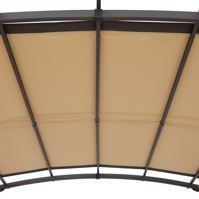 Tan and Brown Steel Arched Pergola with Adjustable Canopy