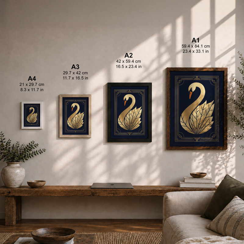 Gilded Swan Art Deco - Framed Print, A1 - 84.1 x 59.4 cm, White