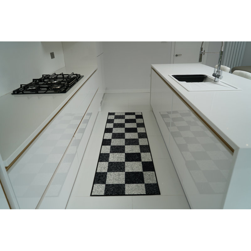 Mistie Non-Slip Geometric Indoor Doormat, Rectangle 80 x 150cm, Black/White