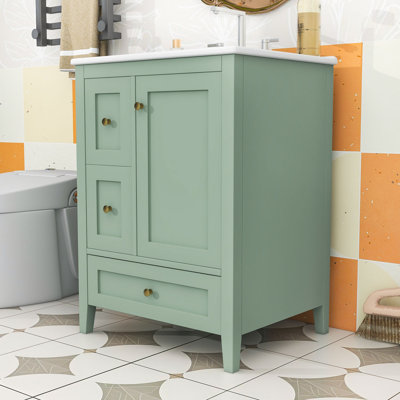 24-Inch Bathroom Vanity Cabinet with Adjustable Shelf and 3 Drawers