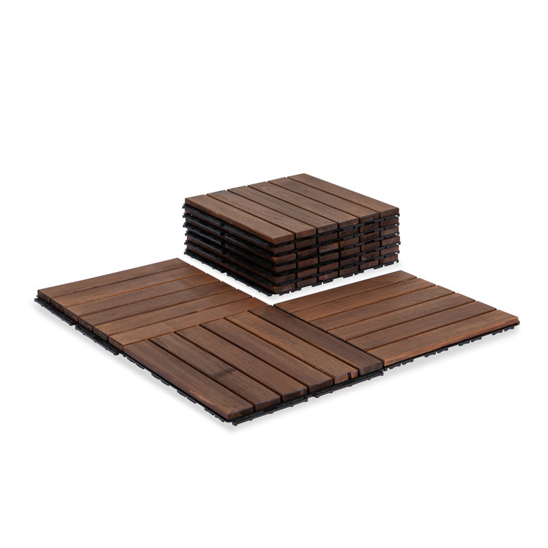 Carreaux de terrasse à 6 lattes en bois d'acacia (ensemble de 27), Brun