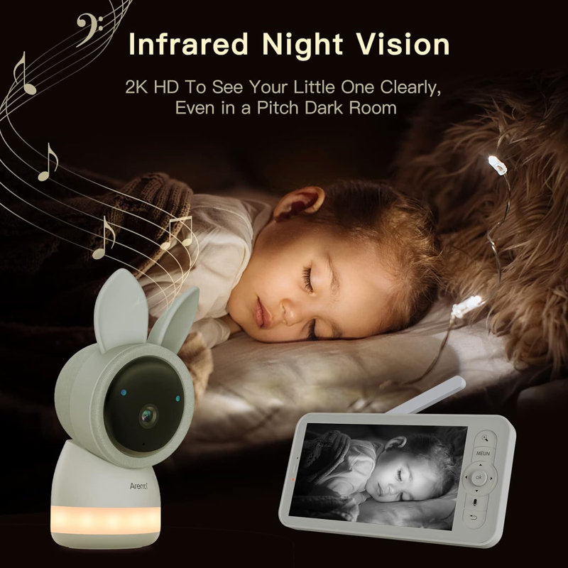 ARENTI 2K Ultra HD Wifi Camera, 5" Colour Display,Night Vision,Lullabies,Cry Detection,Motion Detection,Temp & Humidity Sensor,Two Way Talk