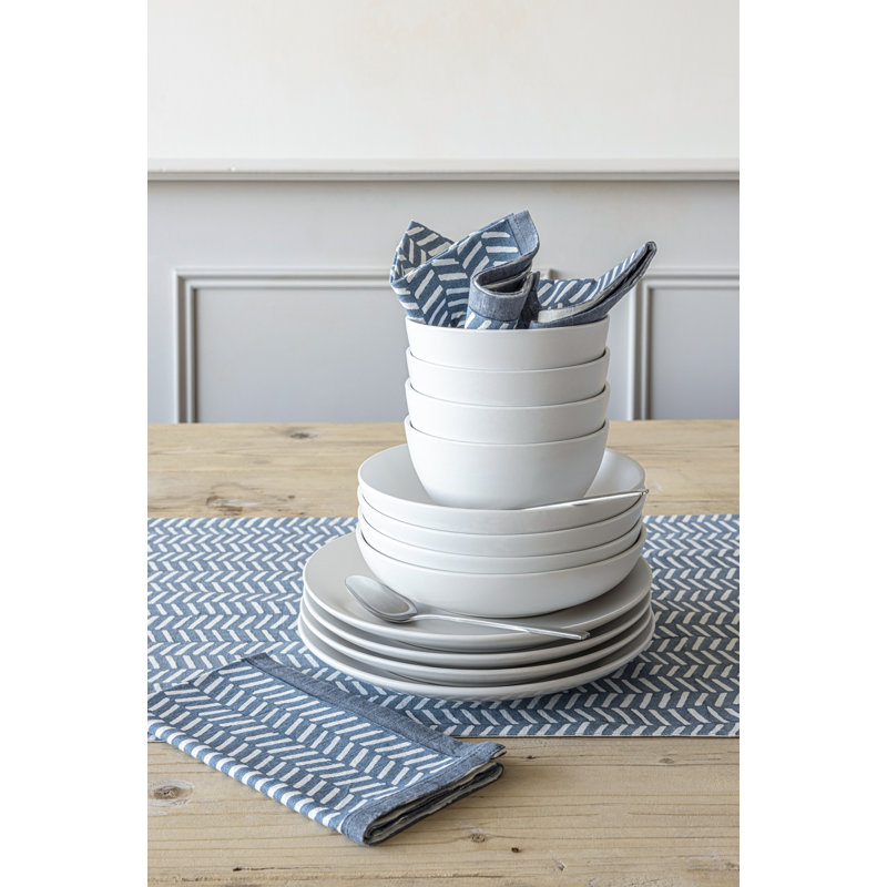 over&back Coupe 12-Piece Semi Hand-Finished Stoneware Dinnerware Set, White