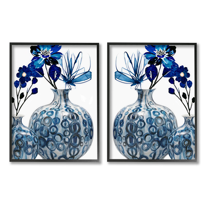 "Bold Blue Ikebana", ensemble de 2 giclées encadrées par Jesse Keith, H 30 po x l 24 po x P 1,5 po