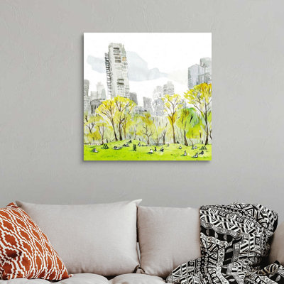 Reproduction d’art sur toile, "Sheep Meadow-Central Park & Manhattan Skyline" par Eleanor Doughty-impression sur toile