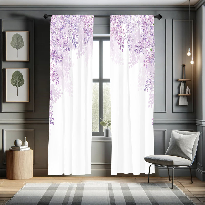 Ebern Designs Flower Curtains, Lilac Blossoms Spring, 28" W x 95" L