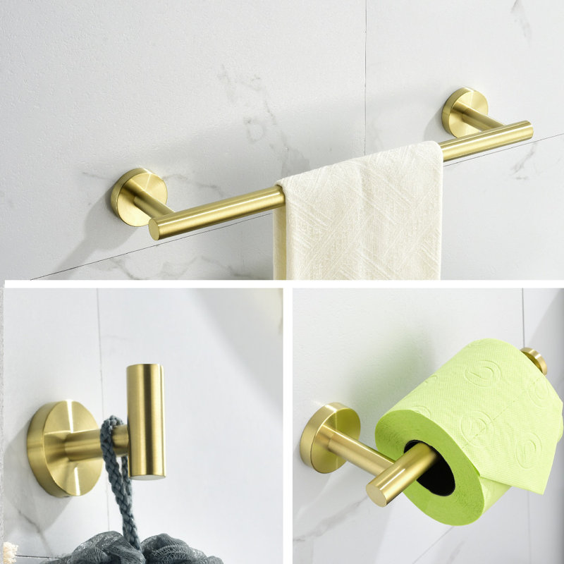 6 Piece Bathroom Hardware Set, Brushed Gold