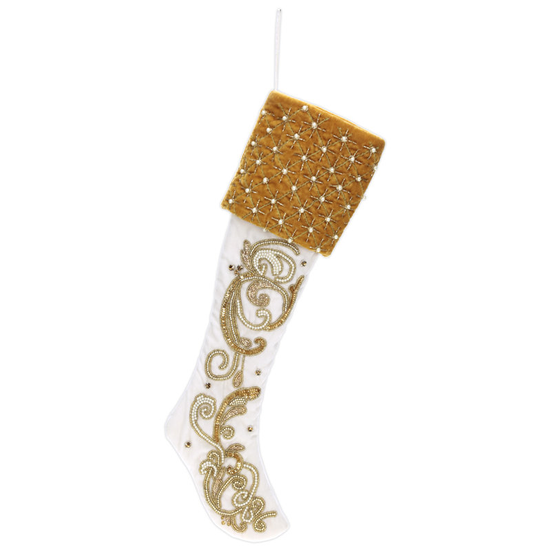 Chaussette de Noël à volutes dorée et blanche - 25 pouces