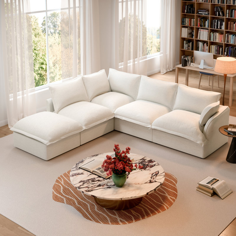 Upholstered Sofa, Cloud Sofa Modular Sectional Sofa Filled With Soft Down For Living Room Bedroom, White
