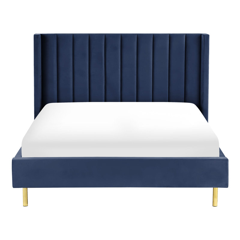 Sadie Upholstered Bed, European Double (140 x 200cm), Navy Blue