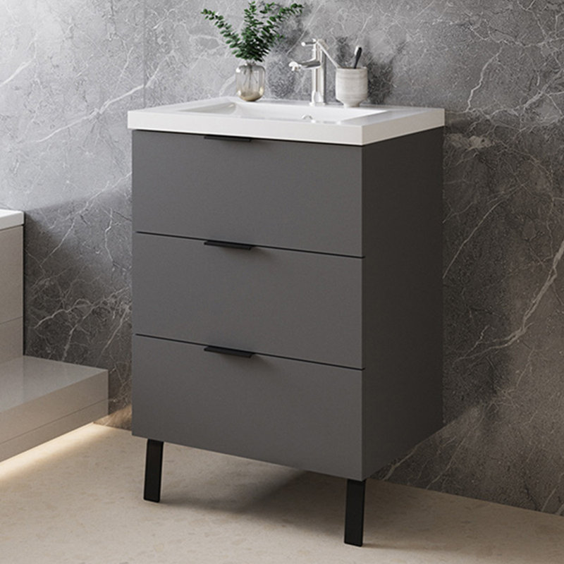 60 mm Freestanding Combined Vanity Unit with Integrated Ceramic Basin, Grey