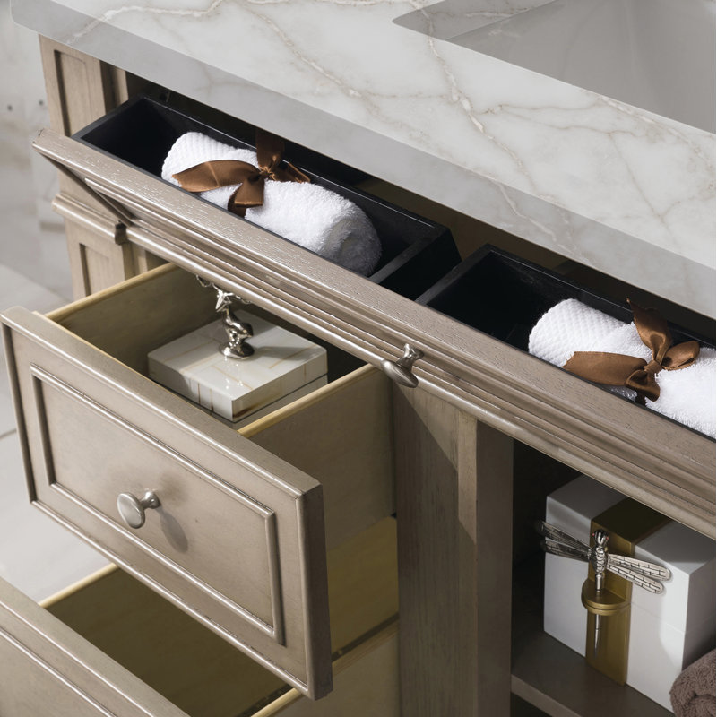 Bristol 36'' W Single Vanity, Victorian Silver Quartz, 8" Widespread, Whitewashed Walnut