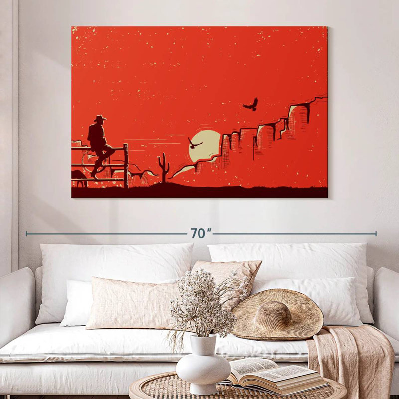 Paysage de coucher de soleil Lelar Cowboy, H 34 po x l 51 po