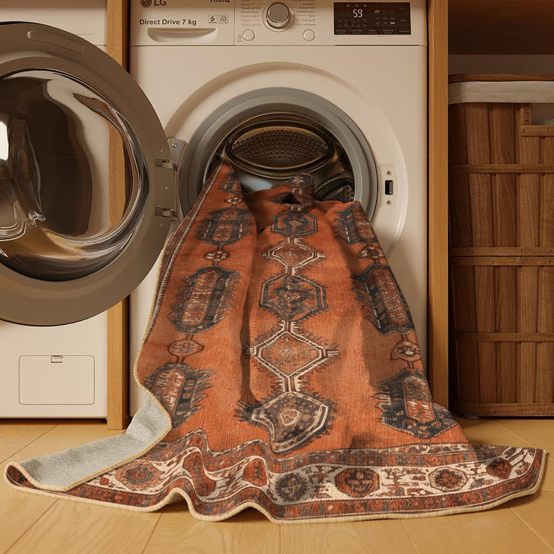 Tapis brun lavable à la machine, Rond 5 pi