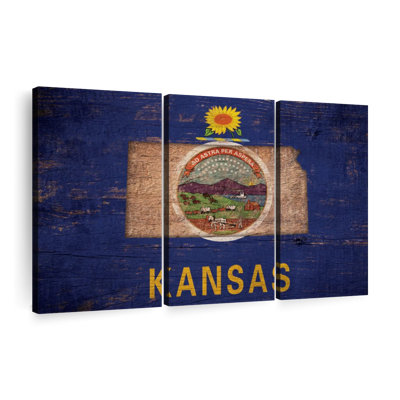 Carte "State Map Over Kansas Flag Canvas Print" sur