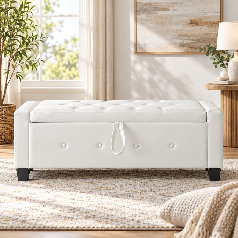 Banc de rangement avec repose-pieds 48 po en similicuir avec dessus rabattable pour mobilier de salon de chambre à coucher